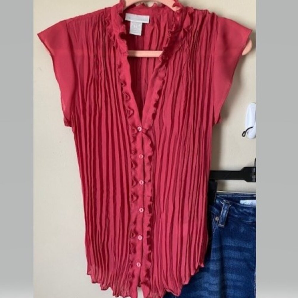 Pink Short Sleeve Crinkle Ruffle Top